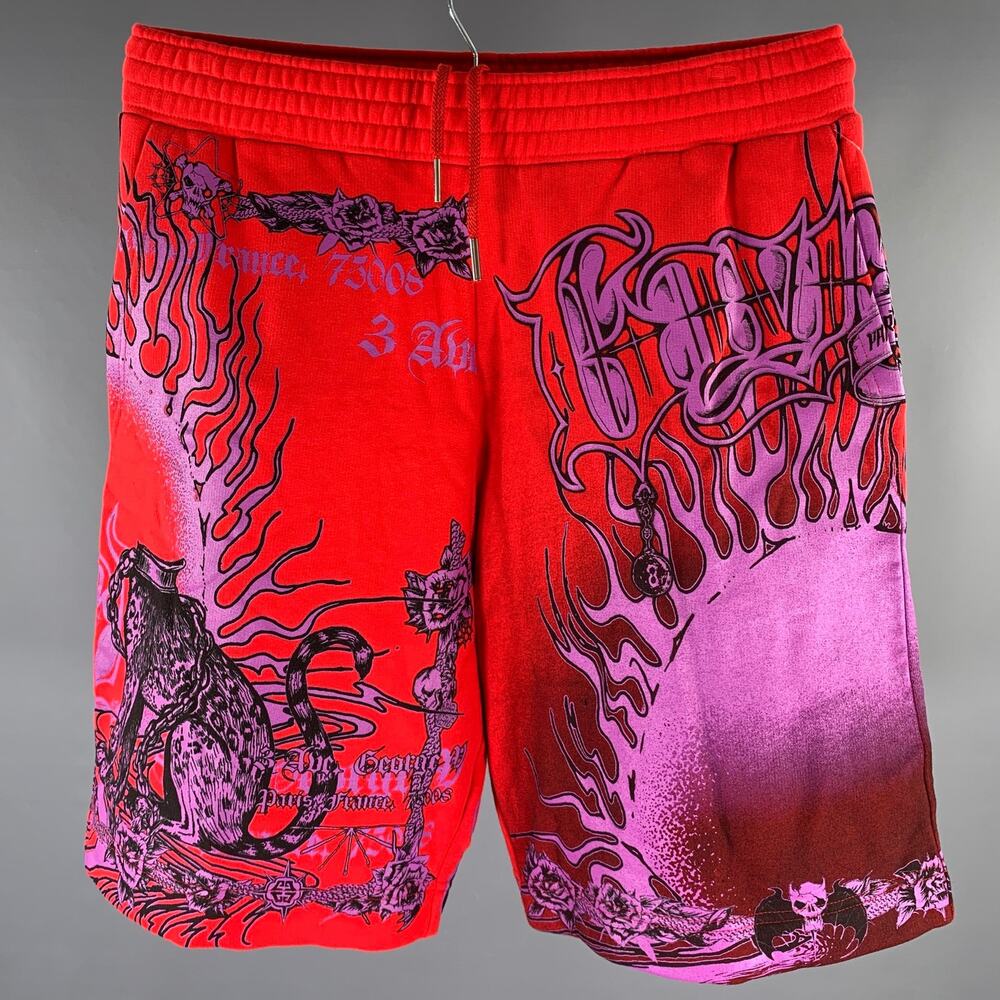 GIVENCHY Size M Red Purple Cotton Sweatpants Shorts